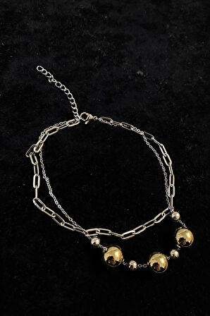 Gümüş Renk Küre Model Ezme Ve Top Zincir Çelik Halhal - 3283