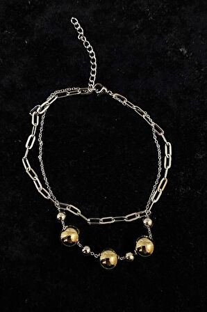 Gümüş Renk Küre Model Ezme Ve Top Zincir Çelik Halhal - 3283