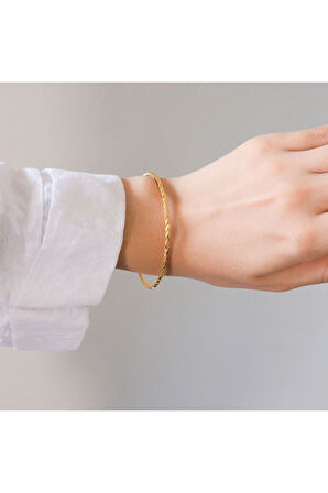 Altın Renk 3 Adet  22 Ayar Kaplama Başak Desenli Ajda Bilezik 22 Cm. - 3287-3