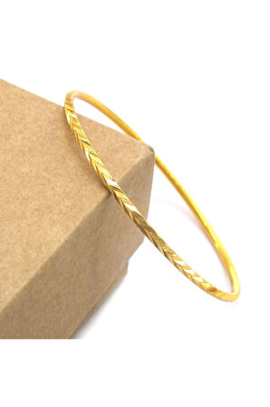 Altın Renk 3 Adet  22 Ayar Kaplama Başak Desenli Ajda Bilezik 22 Cm. - 3287-3