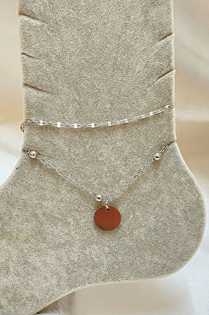 Gümüş Renk Pul Kalp  Model Singapur Ve Top Zincir Çelik Halhal - 3291