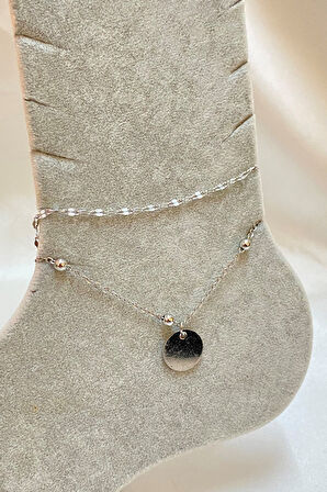 Gümüş Renk Pul Kalp  Model Singapur Ve Top Zincir Çelik Halhal - 3291