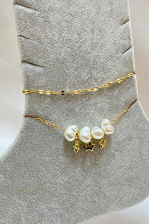 Altın Renk Barok Yıldız Model Singapur Ve Sf Zincir Çelik Halhal - 3297