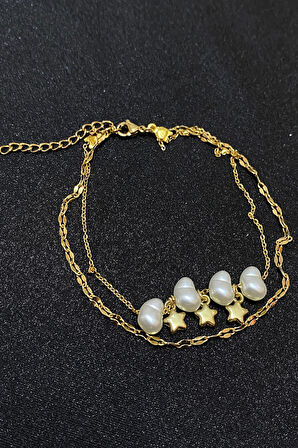 Altın Renk Barok Yıldız Model Singapur Ve Sf Zincir Çelik Halhal - 3297