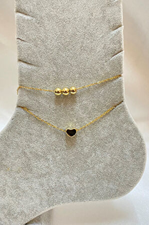 Altın Renk Küre Kalp Model Sf Ve Sf Zincir Çelik Halhal - 3299