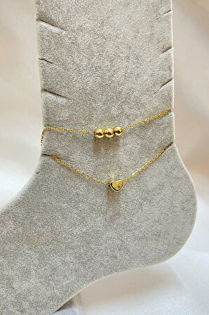 Altın Renk Küre Kalp Model Sf Ve Sf Zincir Çelik Halhal - 3299