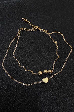 Altın Renk Küre Kalp Model Sf Ve Sf Zincir Çelik Halhal - 3299