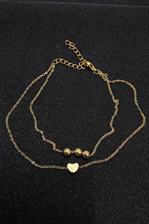 Altın Renk Küre Kalp Model Sf Ve Sf Zincir Çelik Halhal - 3299