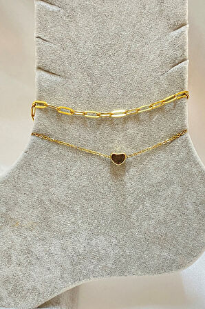 Altın Renk Kalp Model Ezme Ve Sf Zincir Çelik Halhal - 3300