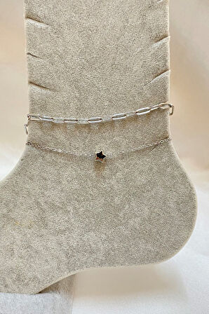 Gümüş Renk Yıldız Model Esme Ve Sf Zincir Çelik Halhal - 3302