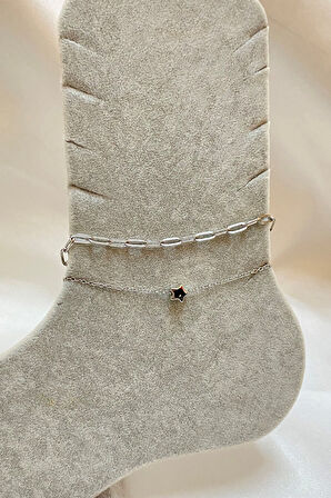 Gümüş Renk Yıldız Model Esme Ve Sf Zincir Çelik Halhal - 3302