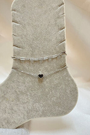 Gümüş Renk Kalp Model Esme Ve Sf Zincir Çelik Halhal - 3303