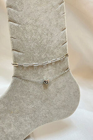 Gümüş Renk Kalp Model Esme Ve Sf Zincir Çelik Halhal - 3303