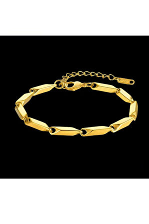 Altın Renk Melon Çelik Hip Hop Kaya Kavun Tohum Unisex Elmas Bambu Zincir Çelik Bileklik - 3305