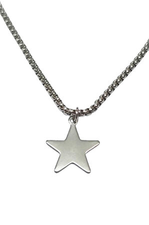 Gümüş Renk Yıldız Model Unisex Arnavut Zincir Çelik Kolye - 3307