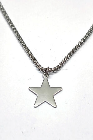 Gümüş Renk Yıldız Model Unisex Arnavut Zincir Çelik Kolye - 3307