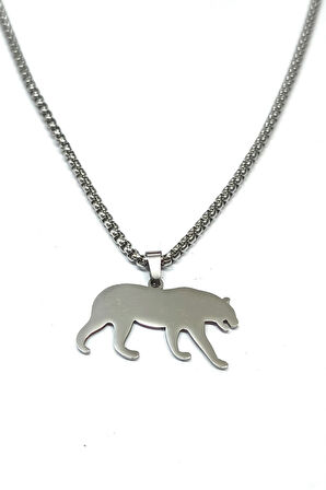 Gümüş Renk Puma Model Unisex Arnavut Zincir Çelik Kolye - 3308