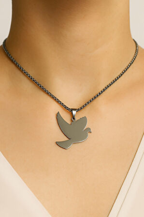 Gümüş Renk Kuş Model Unisex Arnavut Zincir Çelik Kolye - 3309
