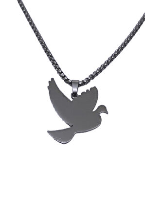 Gümüş Renk Kuş Model Unisex Arnavut Zincir Çelik Kolye - 3309