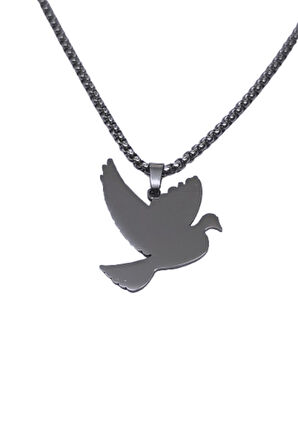 Gümüş Renk Kuş Model Unisex Arnavut Zincir Çelik Kolye - 3309