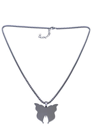 Gümüş Renk Kelebek Model Unisex Arnavut Zincir Çelik Kolye - 3310