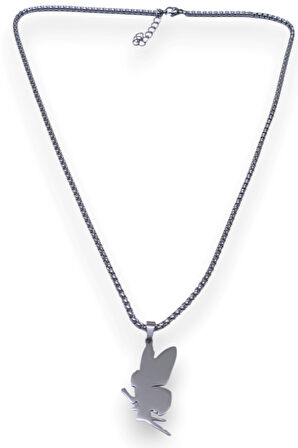 Gümüş Renk Peri Model Unisex Arnavut Zincir Çelik Kolye - 3313