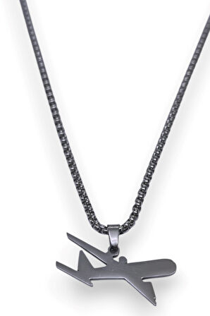 Gümüş Renk Uçak Model Unisex Arnavut Zincir Çelik Kolye - 3314