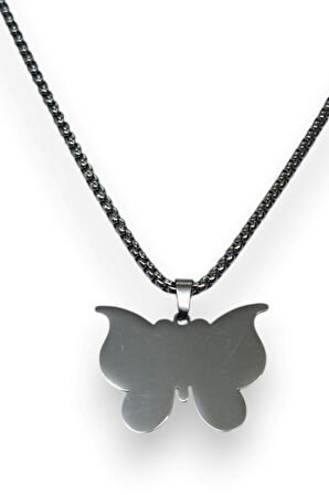 Gümüş Renk Kelebek Model Unisex Arnavut Zincir Çelik Kolye - 3315