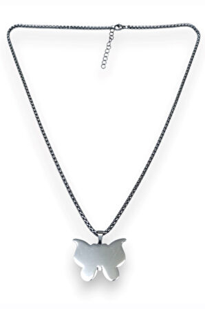 Gümüş Renk Kelebek Model Unisex Arnavut Zincir Çelik Kolye - 3315