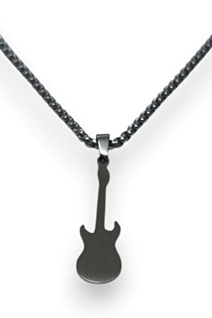 Gümüş Renk Gitar Model Unisex Arnavut Zincir Çelik Kolye - 3317