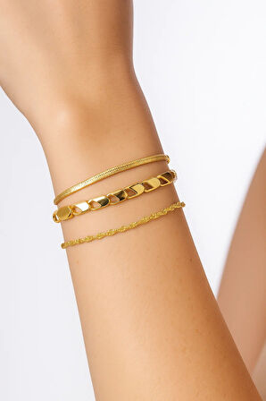 Altın Renk İtalyan Ataç Sarmal Kombin Çelik Bileklik - 3327