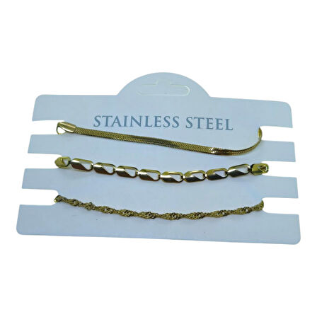 Altın Renk İtalyan Ataç Sarmal Kombin Çelik Bileklik - 3327