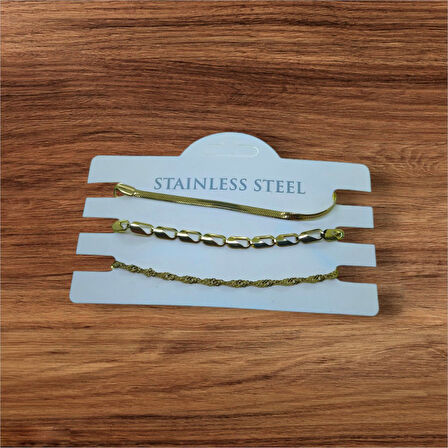 Altın Renk İtalyan Ataç Sarmal Kombin Çelik Bileklik - 3327