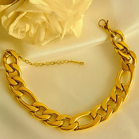 Altın Renk Şavin Kuşgözü Unisex Erkek Çelik Bileklik -  3332