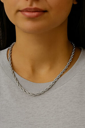 Gümüş  Renk Burgu Kolye 45 Cm. Unisex Çelik Kolye - 3352