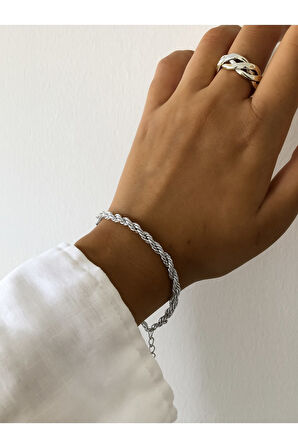 Gümüş Renk Burgu Unisex Çelik Bileklik - 3355