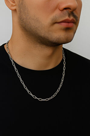 Gümüş Renk Oval Dikdörtgen Unisex Çelik Kolye - 3358