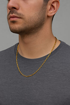 Altın Renk İnce Ataç Unisex Çelik Kolye - 3360