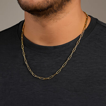 Altın Renk Kalın Ataç Unisex Çelik Kolye - 3363