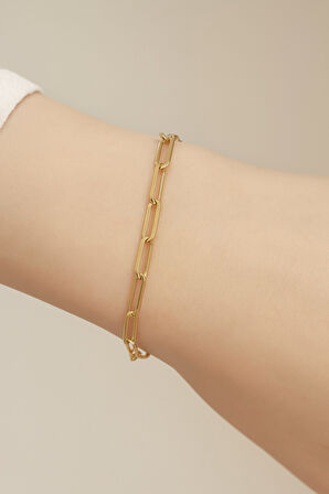 Altın Renk Kalın Ataç  Unisex Çelik Bileklik - 3366