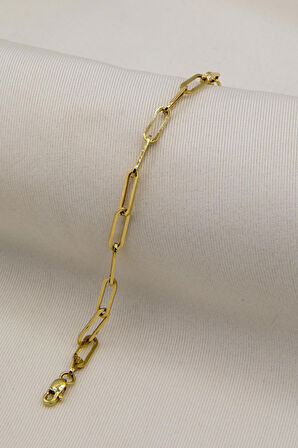 Altın Renk Kalın Ataç  Unisex Çelik Bileklik - 3366