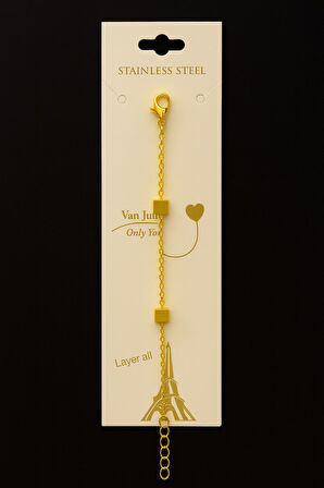 Altın Renk Sf Küp Zincir Unisex Çelik Bileklik - 3383