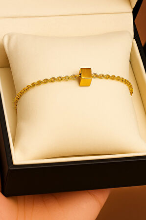 Altın Renk Sf Küp Zincir Unisex Çelik Bileklik - 3383
