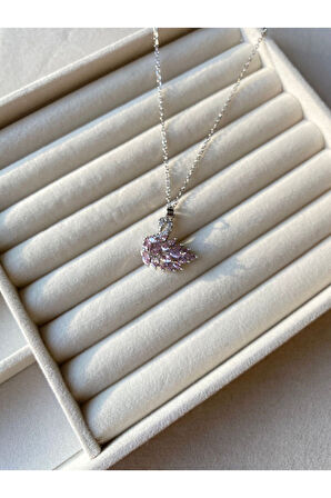 Gümüş Renk Kuğu Detaylı Minimal Zirkon Taşlı Zincir Paslanmaz Çelik Kolye - 3394