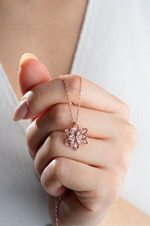 Altın Renk Pembe Lotus Çiçeği Kolye Paslanmaz Çelik Kolye - 3398