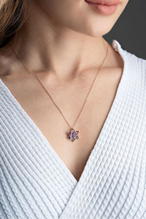 Altın Renk Mor Lotus Çiçeği Kolye Paslanmaz Çelik Kolye - 3400