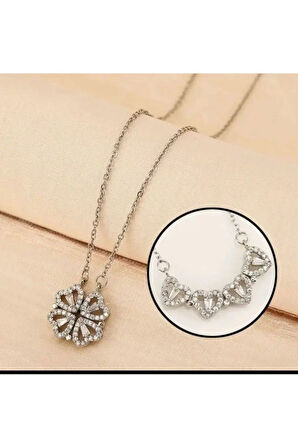 Gümüş Renk Sf Zincir 4 Kalp Model Vip Solmaz Kararmaz Çelik Kolye - 3412