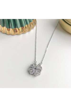 Gümüş Renk Sf Zincir 4 Kalp Model Vip Solmaz Kararmaz Çelik Kolye - 3412