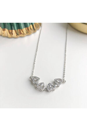 Gümüş Renk Sf Zincir 4 Kalp Model Vip Solmaz Kararmaz Çelik Kolye - 3412