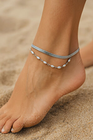 Gümüş Renk İtalyan Silindir Sıra İncil Katmanlı Çelik Halhal - 3422